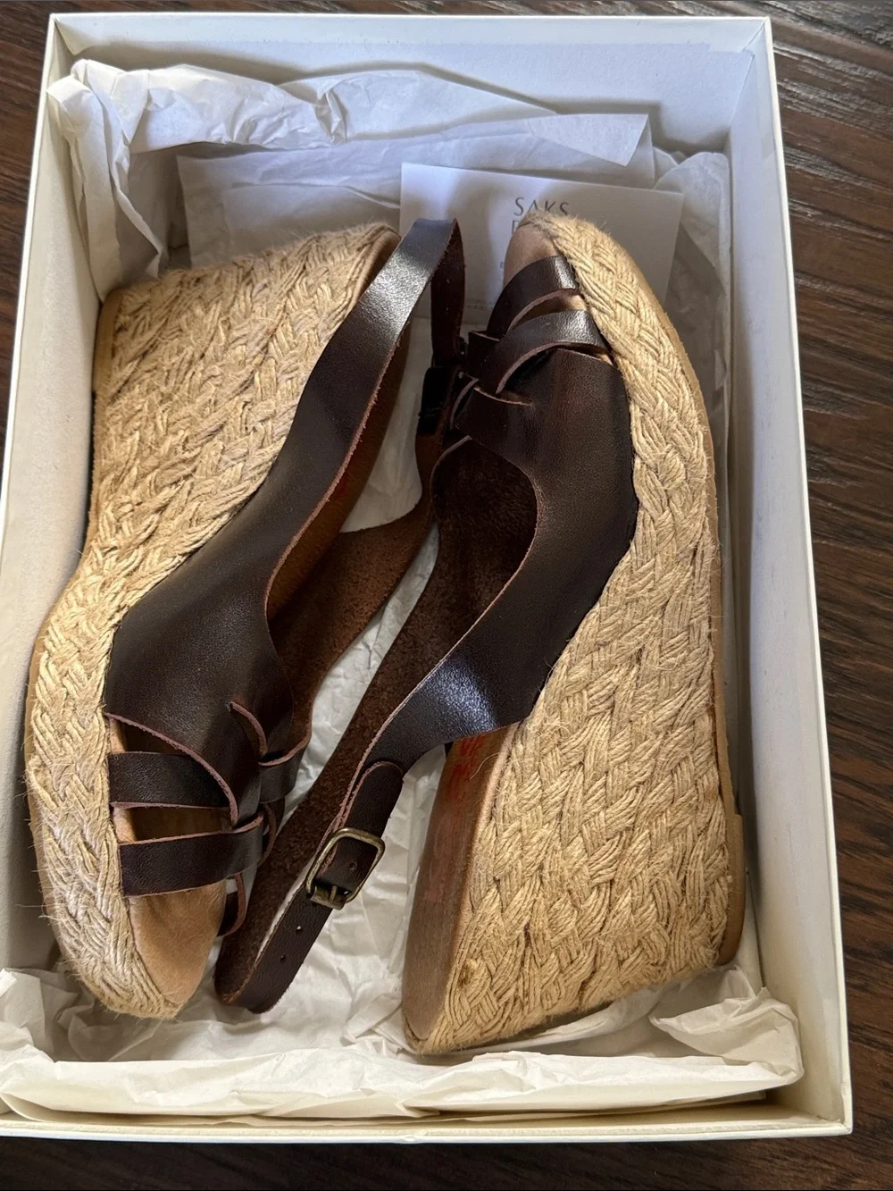 Michael Kors Dark Brown Leather Espadrille Wedge Sandals